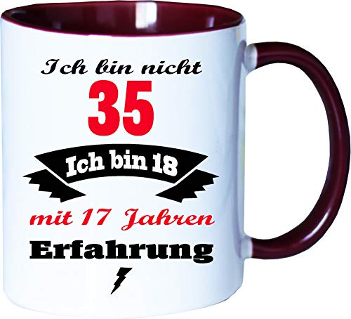 Mister Merchandise Becher Tasse Ich Bin Nicht 35 ich Bin 18 mit 17 Jahren Erfahrung Kaffee Kaffeetasse liebevoll Bedruckt Jung geblieben Alter Kaffeebecher Geburtstagsgeschenk Weiß-Bordeaux von Mister Merchandise