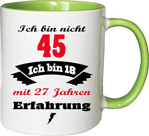 Mister Merchandise Becher Tasse Ich Bin Nicht 45 ich Bin 18 mit 27 Jahren Erfahrung Kaffee Kaffeetasse liebevoll Bedruckt Jung geblieben Alter Kaffeebecher Geburtstagsgeschenk Weiß-Grün von Mister Merchandise
