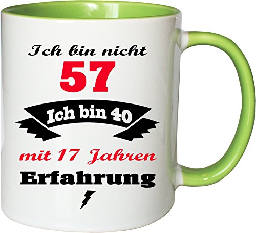 Mister Merchandise Becher Tasse Ich Bin Nicht 57 ich Bin … mit Jahren Erfahrung Kaffee Kaffeetasse liebevoll Bedruckt Jahre Geburtstag Alter jünger fühlen Weiß-Grün von Mister Merchandise