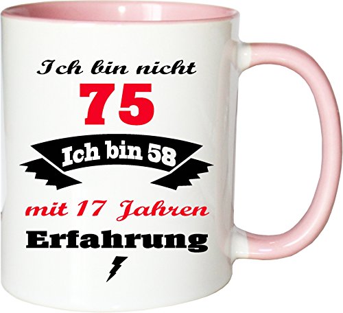 Mister Merchandise Becher Tasse Ich Bin Nicht 75 ich Bin … mit Jahren Erfahrung Kaffee Kaffeetasse liebevoll Bedruckt Jahre Geburtstag Alter jünger fühlen Weiß-Rosa von Mister Merchandise