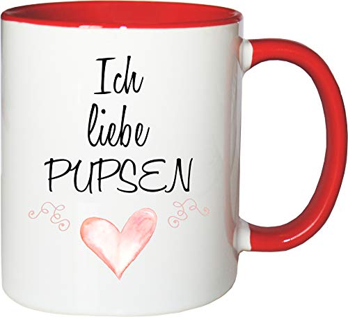 Mister Merchandise Becher Tasse Ich Liebe Pupsen! Kaffee Kaffeetasse liebevoll Bedruckt Furszen Furz Pupen Weiß-Rot von Mister Merchandise