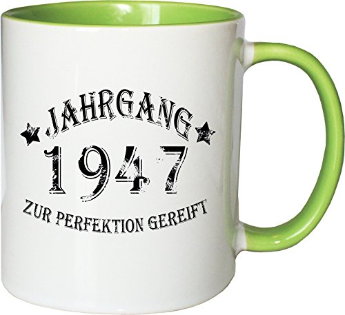 Mister Merchandise Becher Tasse Jahrgang 1947 zur Perfektion gereift Kaffee Kaffeetasse liebevoll Bedruckt Aged to Perfection Geburtsjahr Weiß-Grün von Mister Merchandise