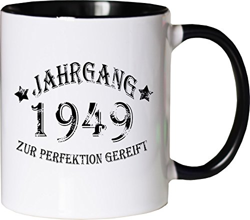 Mister Merchandise Becher Tasse Jahrgang 1949 zur Perfektion gereift Kaffee Kaffeetasse liebevoll Bedruckt Aged to Perfection Geburtsjahr Weiß-Schwarz von Mister Merchandise