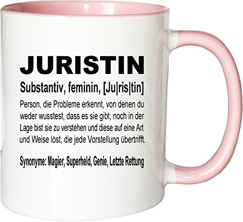 Mister Merchandise Becher Tasse Juristin Definition Kaffee Kaffeetasse liebevoll Bedruckt Geschenk Gag Job Beruf Arbeit Witzig Spruch Weiß-Rosa von Mister Merchandise