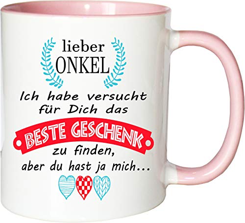 Mister Merchandise Becher Tasse Onkel Kaffee Kaffeetasse liebevoll Bedruckt Geschenkidee Familie Weiß-Rosa von Mister Merchandise