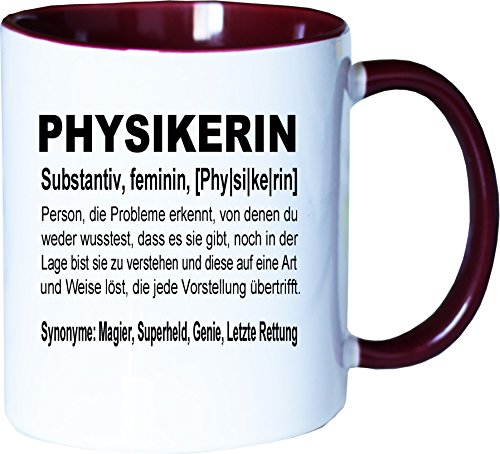 Mister Merchandise Becher Tasse Physikerin Definition Kaffee Kaffeetasse liebevoll Bedruckt Geschenk Gag Job Beruf Arbeit Witzig Spruch Weiß-Bordeaux von Mister Merchandise