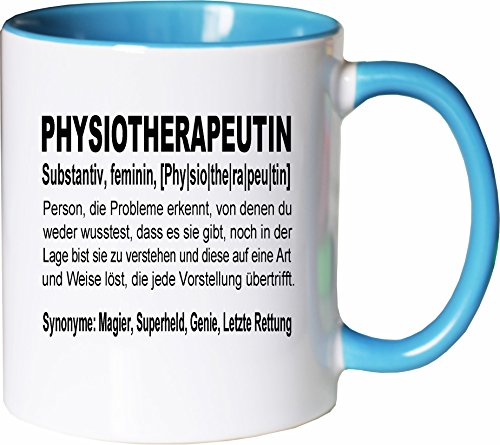 Mister Merchandise Becher Tasse Physiotherapeutin Definition Kaffee Kaffeetasse liebevoll Bedruckt Geschenk Gag Job Beruf Arbeit Witzig Spruch Weiß-Hellblau von Mister Merchandise