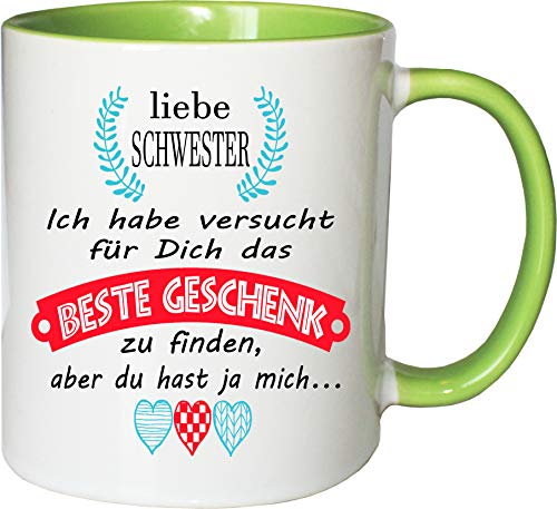 Mister Merchandise Becher Tasse Schwester Kaffee Kaffeetasse liebevoll Bedruckt Geschenkidee Familie Weiß-Grün von Mister Merchandise