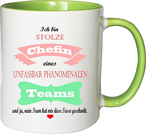 Mister Merchandise Becher Tasse Stolze Chefin eines unfassbar phänomenalen Teams Kaffee Kaffeetasse liebevoll Bedruckt traumhaft wahnsinnig fantatsisch Weiß-Grün von Mister Merchandise