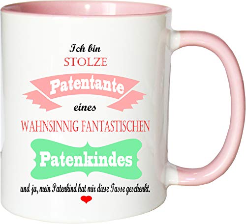 Mister Merchandise Becher Tasse Stolze Patentante eines wahnsinnig fantastischen Patenkindes - Es hat Mir die Tasse geschenkt Kaffeetasse Bedruckt Kaffeebecher Geburtstagsgeschenk Weiß-Rosa von Mister Merchandise