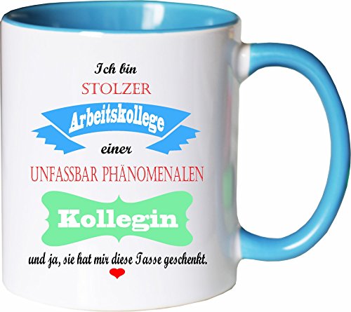 Mister Merchandise Becher Tasse Stolzer Arbeitskollege Einer unfassbar phänomenalen Kollegin Kaffee Kaffeetasse liebevoll Bedruckt traumhaft wahnsinnig fantatsisch Weiß-Hellblau von Mister Merchandise