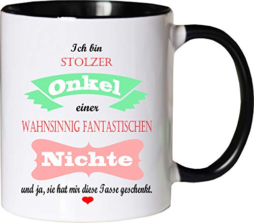 Mister Merchandise Becher Tasse Stolzer Onkel Einer wahnsinnig fantastischen Nichte - Sie hat Mir die Tasse geschenkt Kaffeetasse Bedruckt Kaffeebecher Geburtstagsgeschenk Weiß-Schwarz von Mister Merchandise