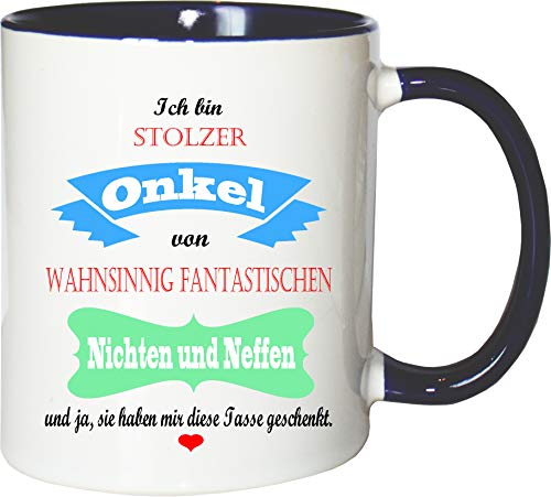 Mister Merchandise Becher Tasse Stolzer Onkel von wahnsinnig fantastischen Nichten und Neffen - Sie haben Mir die Tasse geschenkt Kaffeetasse Bedruckt Kaffeebecher Geburtstagsgeschenk Weiß-Blau von Mister Merchandise