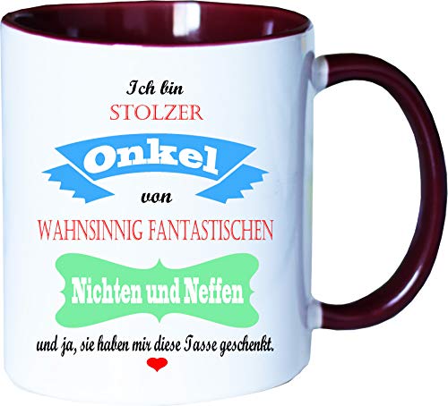 Mister Merchandise Becher Tasse Stolzer Onkel von wahnsinnig fantastischen Nichten und Neffen - Sie haben Mir die Tasse geschenkt Kaffeetasse Bedruckt Kaffeebecher Geburtstagsgeschenk Weiß-Bordeaux von Mister Merchandise