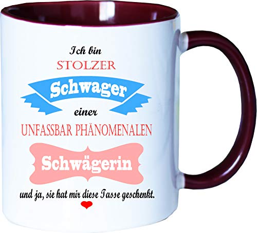 Mister Merchandise Becher Tasse Stolzer Schwager Einer unfassbar phänomenalen Schwägerin Kaffee Kaffeetasse liebevoll Bedruckt traumhaft wahnsinnig fantatsisch Weiß-Bordeaux von Mister Merchandise