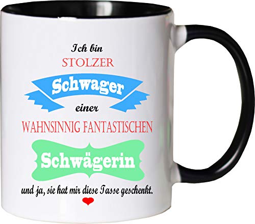 Mister Merchandise Becher Tasse Stolzer Schwager Einer wahnsinnig fantastischen Schwägerin - Sie hat Mir die Tasse geschenkt Kaffeetasse Bedruckt Kaffeebecher Geburtstagsgeschenk Weiß-Schwarz von Mister Merchandise