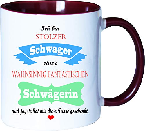 Mister Merchandise Becher Tasse Stolzer Schwager Einer wahnsinnig fantastischen Schwägerin - Sie hat Mir die Tasse geschenkt Kaffeetasse Bedruckt Kaffeebecher Geburtstagsgeschenk Weiß-Bordeaux von Mister Merchandise