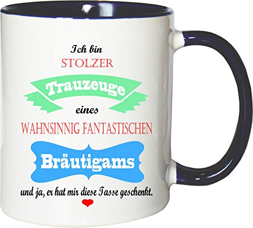 Mister Merchandise Becher Tasse Stolzer Trauzeuge eines wahnsinnig fantastischen Bräutigams - Er hat Mir die Tasse geschenkt Kaffeetasse Bedruckt Kaffeebecher Geburtstagsgeschenk Weiß-Blau von Mister Merchandise