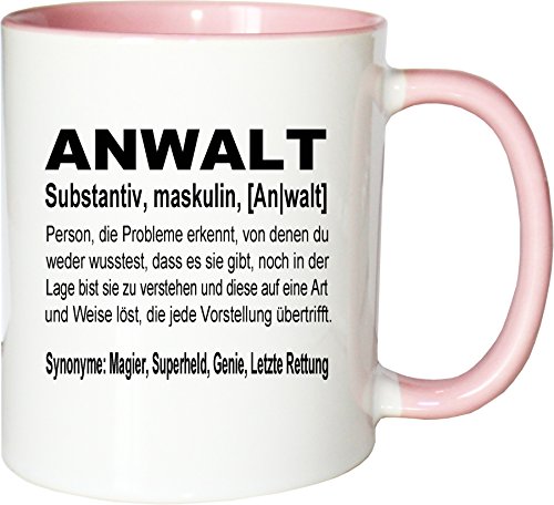 Mister Merchandise Kaffeebecher Tasse Anwalt Definition Geschenk Gag Job Beruf Arbeit Witzig Spruch Teetasse Becher Weiß-Rosa von Mister Merchandise