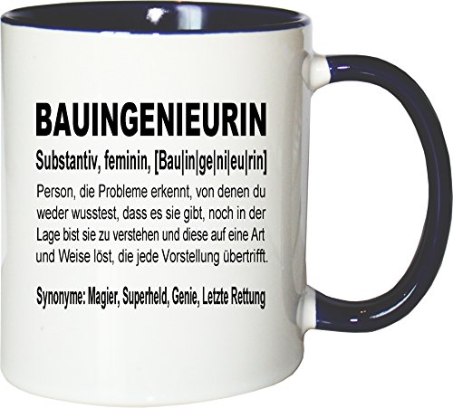 Mister Merchandise Kaffeebecher Tasse Bauingenieurin Definition Geschenk Gag Job Beruf Arbeit Witzig Spruch Teetasse Becher Weiß-Blau von Mister Merchandise