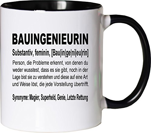 Mister Merchandise Kaffeebecher Tasse Bauingenieurin Definition Geschenk Gag Job Beruf Arbeit Witzig Spruch Teetasse Becher Weiß-Schwarz von Mister Merchandise