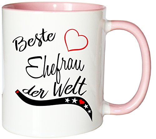 Mister Merchandise Kaffeebecher Tasse Beste Ehefrau der Welt Frau Heirat Ehe Danke Teetasse Becher Weiß-Rosa von Mister Merchandise