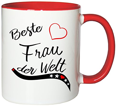 Mister Merchandise Kaffeebecher Tasse Beste Frau der Welt Ehefrau Heirat Ehe Danke Teetasse Becher Weiß-Rot von Mister Merchandise