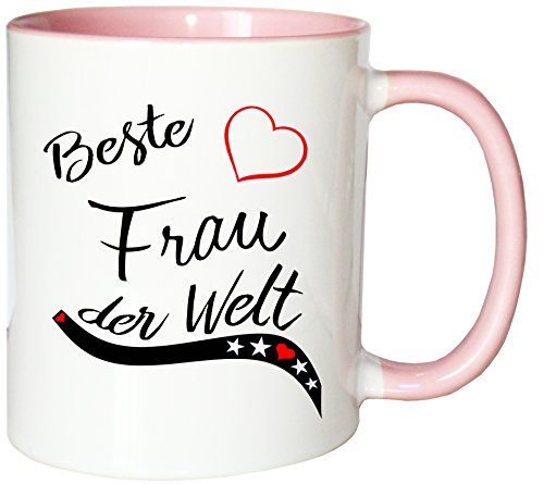 Mister Merchandise Kaffeebecher Tasse Beste Frau der Welt Ehefrau Heirat Ehe Danke Teetasse Becher Weiß-Rosa von Mister Merchandise