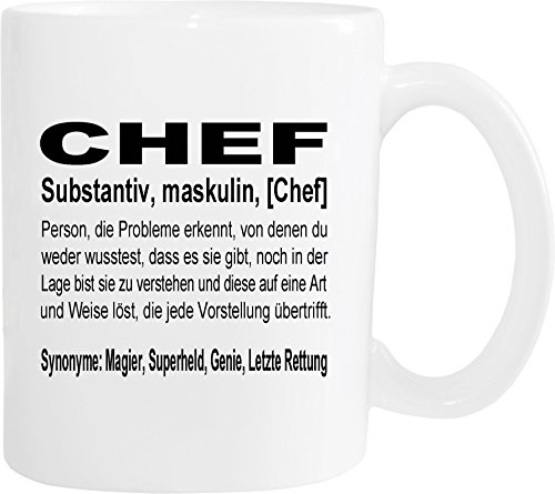 Mister Merchandise Kaffeebecher Tasse Chef Definition Geschenk Gag Job Beruf Arbeit Witzig Spruch Teetasse Becher Weiß von Mister Merchandise