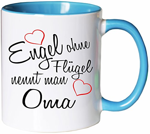 Mister Merchandise Kaffeebecher Tasse Engel ohne Flügel nennt Man Oma Oma Großmutter Omi Großmama Muttertag Großmutti Granny Teetasse Becher Weiß-Hellblau von Mister Merchandise