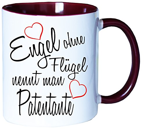 Mister Merchandise Kaffeebecher Tasse Engel ohne Flügel nennt Man Patentante Schwanger Baby Pate Beste Freundin Tantchen Schwester Teetasse Becher Weiß-Bordeaux von Mister Merchandise