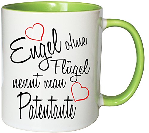 Mister Merchandise Kaffeebecher Tasse Engel ohne Flügel nennt Man Patentante Schwanger Baby Pate Beste Freundin Tantchen Schwester Teetasse Becher Weiß-Grün von Mister Merchandise