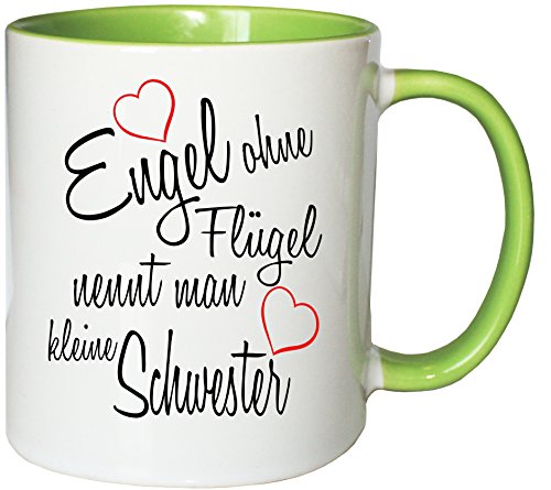 Mister Merchandise Kaffeebecher Tasse Engel ohne Flügel nennt Man kleine Schwester Sister Familie Family Geburt Schwanger Baby Teetasse Becher Weiß-Grün von Mister Merchandise