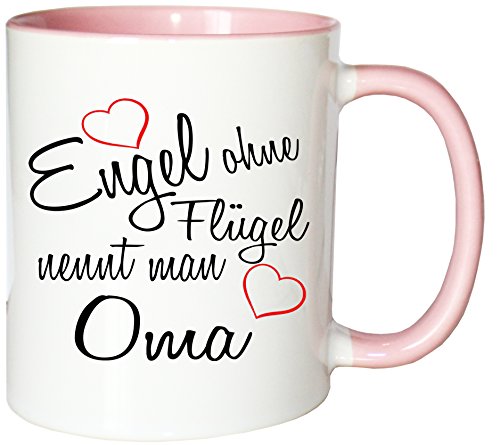 Mister Merchandise Kaffeebecher Tasse Engel ohne Flügel nennt Man Oma Oma Großmutter Omi Großmama Muttertag Großmutti Granny Teetasse Becher Weiß-Rosa von Mister Merchandise