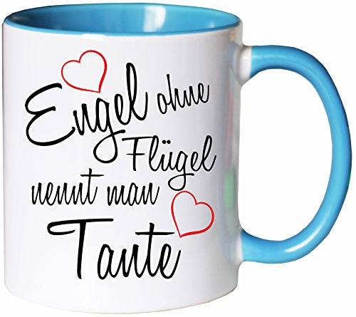 Mister Merchandise Kaffeebecher Tasse Engel ohne Flügel nennt Man Tante Schwanger Baby Pate Beste Freundin Tantchen Schwester Teetasse Becher Weiß-Hellblau von Mister Merchandise