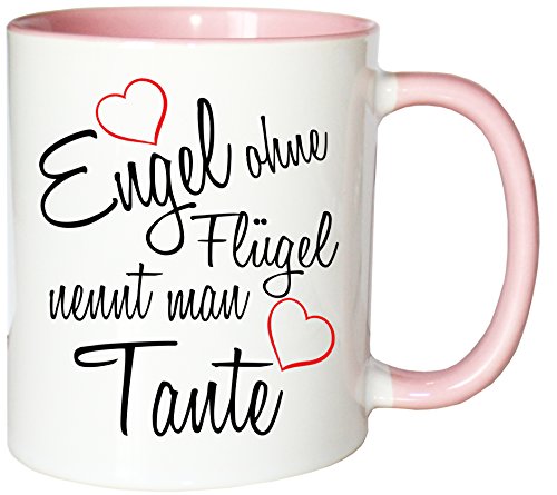 Mister Merchandise Kaffeebecher Tasse Engel ohne Flügel nennt Man Tante Schwanger Baby Pate Beste Freundin Tantchen Schwester Teetasse Becher Weiß-Rosa von Mister Merchandise