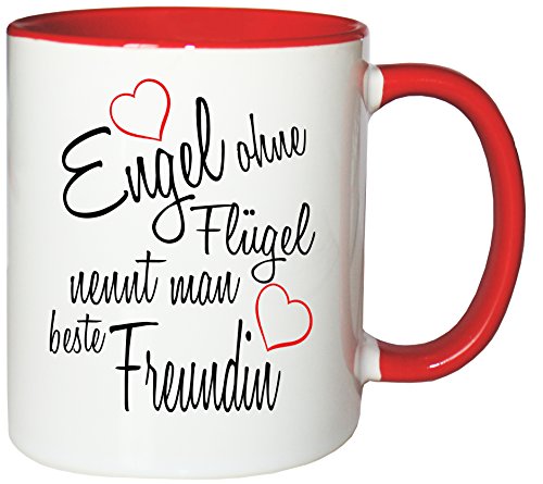 Mister Merchandise Kaffeebecher Tasse Engel ohne Flügel nennt Man Beste Freundin BFF Freund Mädchen Freundschaft Friends Teetasse Becher Weiß-Rot von Mister Merchandise