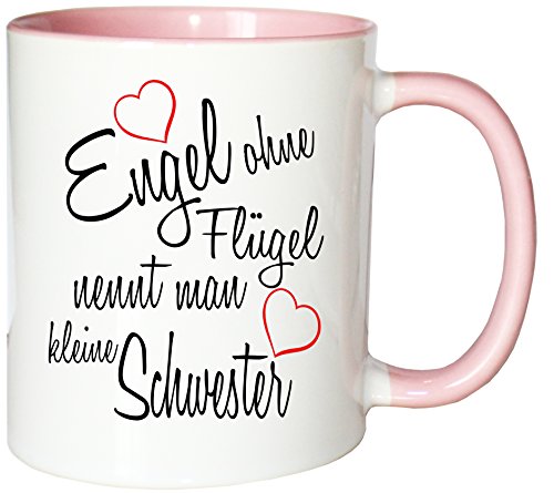 Mister Merchandise Kaffeebecher Tasse Engel ohne Flügel nennt Man kleine Schwester Sister Familie Family Geburt Schwanger Baby Teetasse Becher Weiß-Rosa von Mister Merchandise