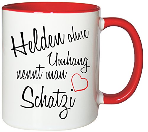 Mister Merchandise Kaffeebecher Tasse Helden ohne Umhang nennt Man Schatzi Ehemann Ehepartner Valentinstag Mann Freund Teetasse Becher Weiß-Rot von Mister Merchandise