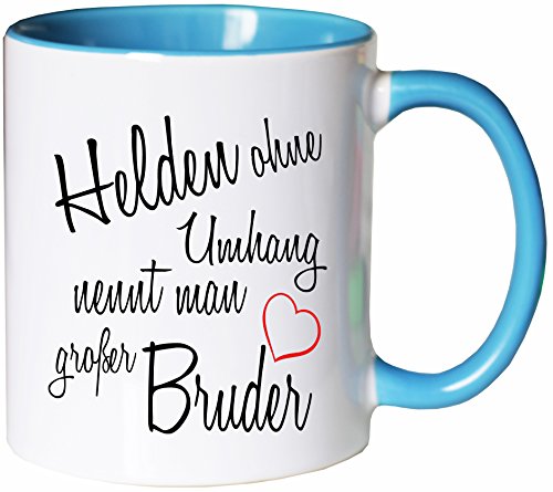 Mister Merchandise Kaffeebecher Tasse Helden ohne Umhang nennt Man großer Bruder Schwanger Baby Kind Schwangerschaft Sohn Teetasse Becher Weiß-Hellblau von Mister Merchandise