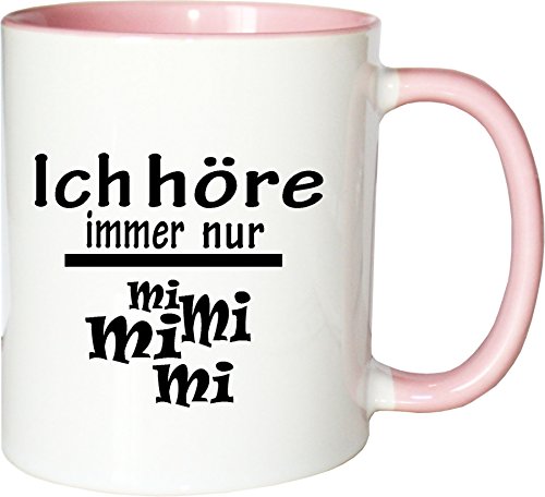 Mister Merchandise Kaffeebecher Tasse Ich höre Immer nur - Mi Mi Mi Teetasse Becher Weiß-Rosa von Mister Merchandise