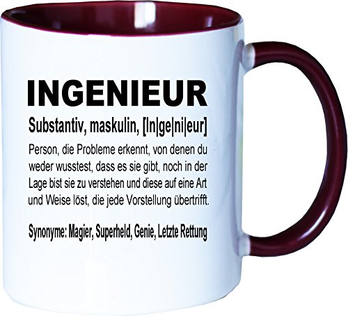 Mister Merchandise Kaffeebecher Tasse Ingenieur Definition Geschenk Gag Job Beruf Arbeit Witzig Spruch Teetasse Becher Weiß-Bordeaux von Mister Merchandise