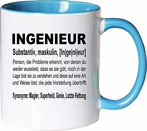 Mister Merchandise Kaffeebecher Tasse Ingenieur Definition Geschenk Gag Job Beruf Arbeit Witzig Spruch Teetasse Becher Weiß-Hellblau von Mister Merchandise