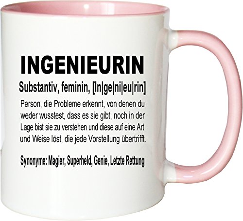 Mister Merchandise Kaffeebecher Tasse Ingenieurin Definition Geschenk Gag Job Beruf Arbeit Witzig Spruch Teetasse Becher Weiß-Rosa von Mister Merchandise