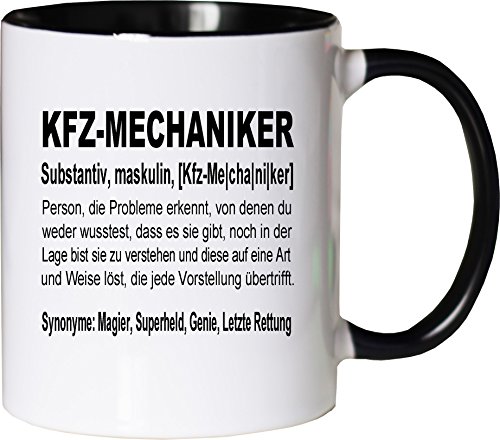 Mister Merchandise Kaffeebecher Tasse Kfz-Mechaniker Definition Geschenk Gag Job Beruf Arbeit Witzig Spruch Teetasse Becher Weiß-Schwarz von Mister Merchandise
