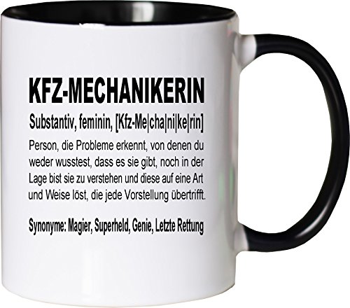 Mister Merchandise Kaffeebecher Tasse Kfz-Mechanikerin Definition Geschenk Gag Job Beruf Arbeit Witzig Spruch Teetasse Becher Weiß-Schwarz von Mister Merchandise