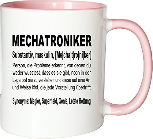 Mister Merchandise Kaffeebecher Tasse Mechatroniker Definition Geschenk Gag Job Beruf Arbeit Witzig Spruch Teetasse Becher Weiß-Rosa von Mister Merchandise