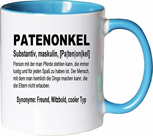 Mister Merchandise Kaffeebecher Tasse Patenonkel Definition Geburt Pate Bruder Schwester Freund Teetasse Becher Weiß-Hellblau von Mister Merchandise