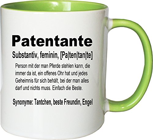 Mister Merchandise Kaffeebecher Tasse Patentante Definition Geburt Schwester Nichte Neffe Geschenk Teetasse Becher Weiß-Grün von Mister Merchandise