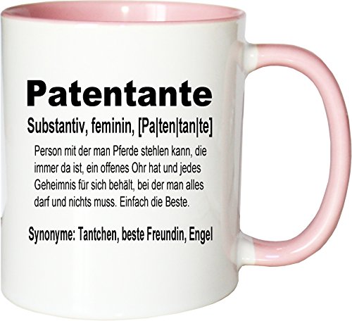 Mister Merchandise Kaffeebecher Tasse Patentante Definition Geburt Schwester Nichte Neffe Geschenk Teetasse Becher Weiß-Rosa von Mister Merchandise